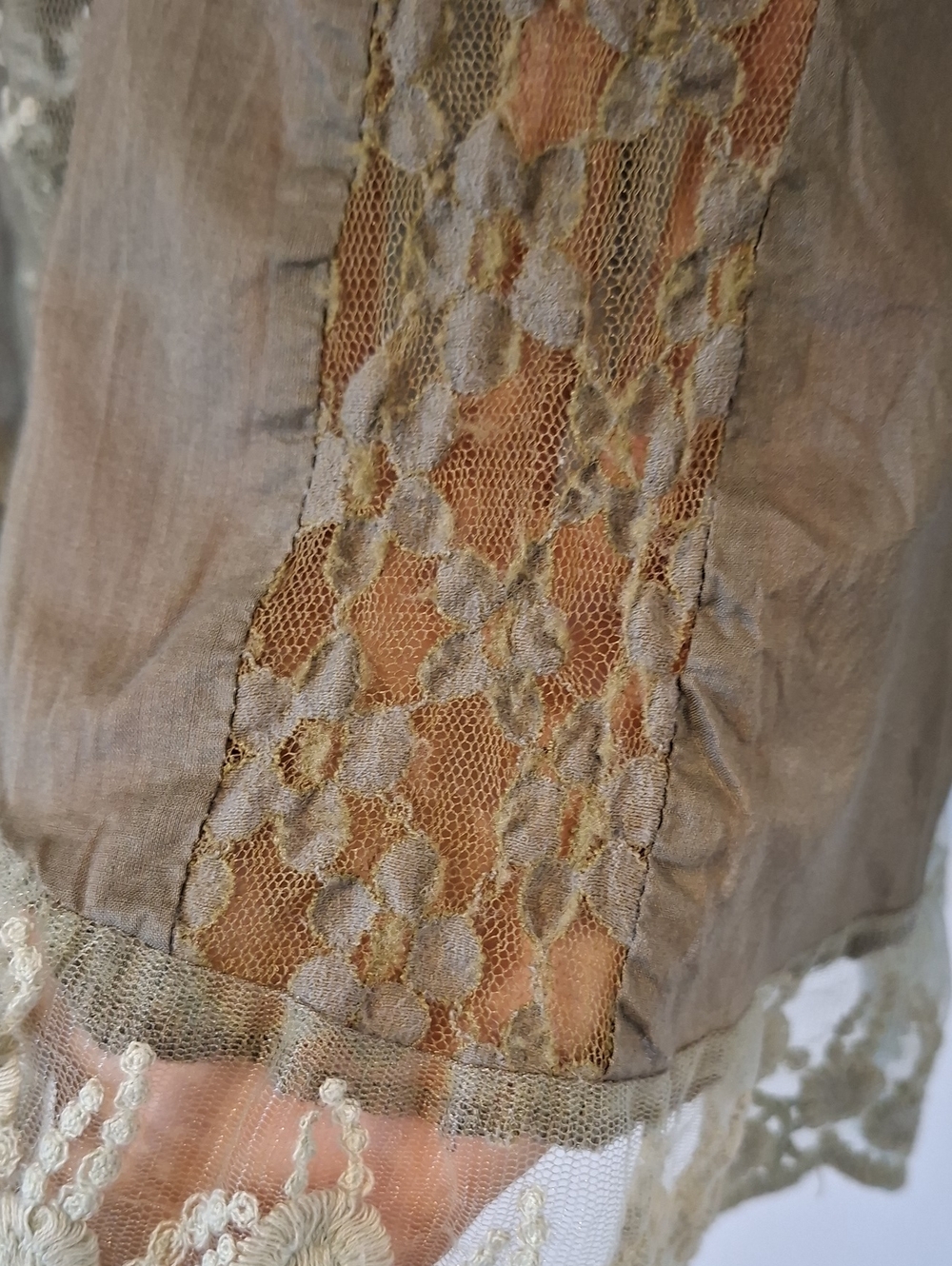 Olive Green Lace, Ruffle-trim, 100% Cotton Sheer Pearl-button Cardi (Size XS/S) - Picture 5 of 7